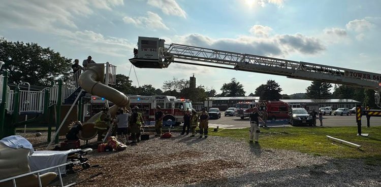 Man rescued after getting stuck inside playground tube slide
